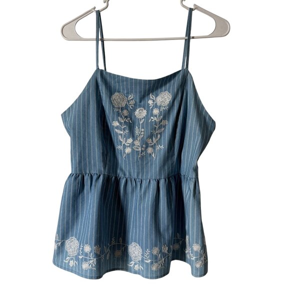 Harper Heritage Tops - Harper Heritage Blue Cotton Embroidered Baby Doll Tank Size M